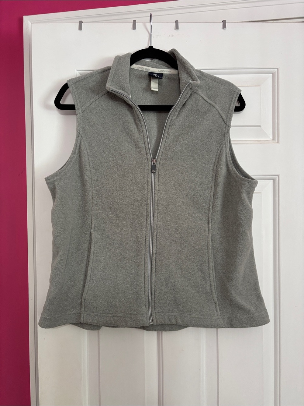 Lands' End Light Gray Fleece Vest - Full Zip